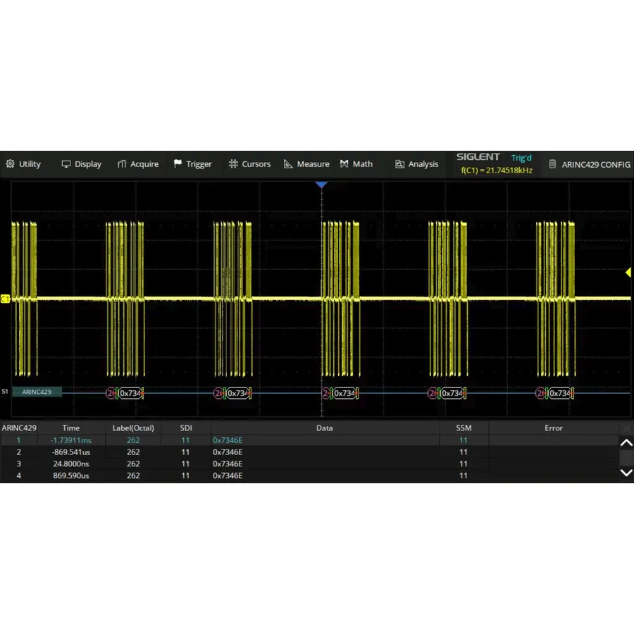 Siglent SDS5000L-ARINC ARINC 429 Decodeersoftware