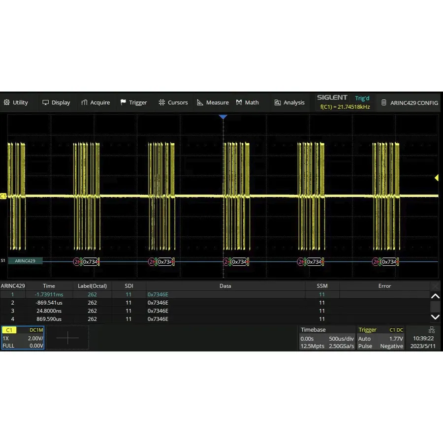 Siglent SDS6000Pro-ARINC ARINC429 Decodeer Software