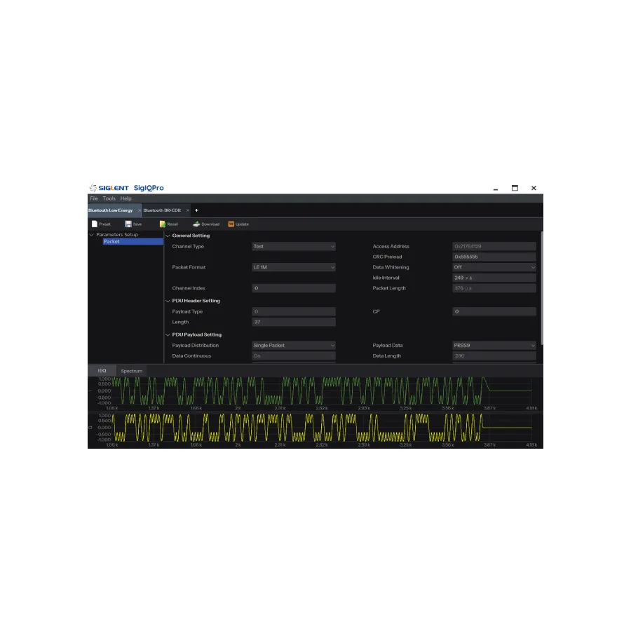 Siglent SigIQPro-BT Bluetooth-signaalgenera­tie-software