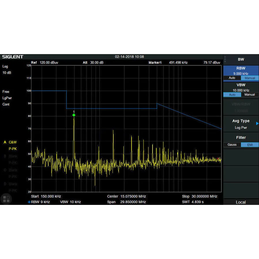 Siglent SSA3000XR-EMI Filter- en detectoroptie